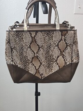 Kate Landry Brown and Cream Snake-Print Satchel